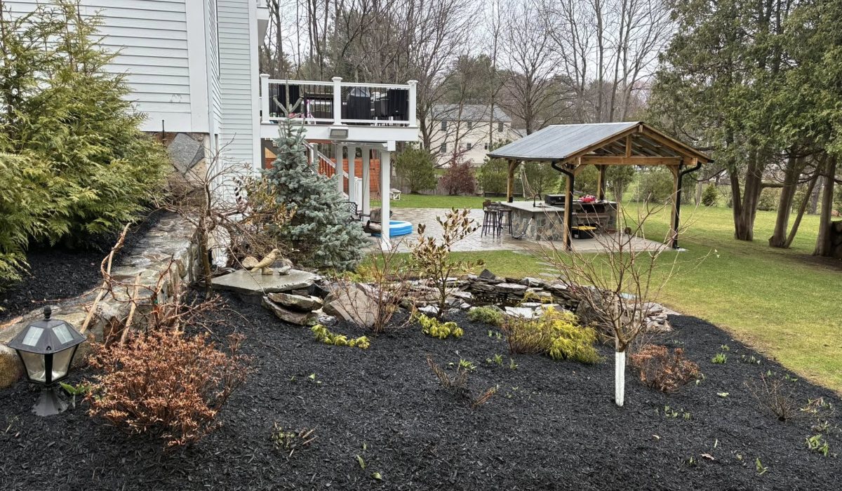 backyard landscaping design with gazebo patio seating area and garden layout
